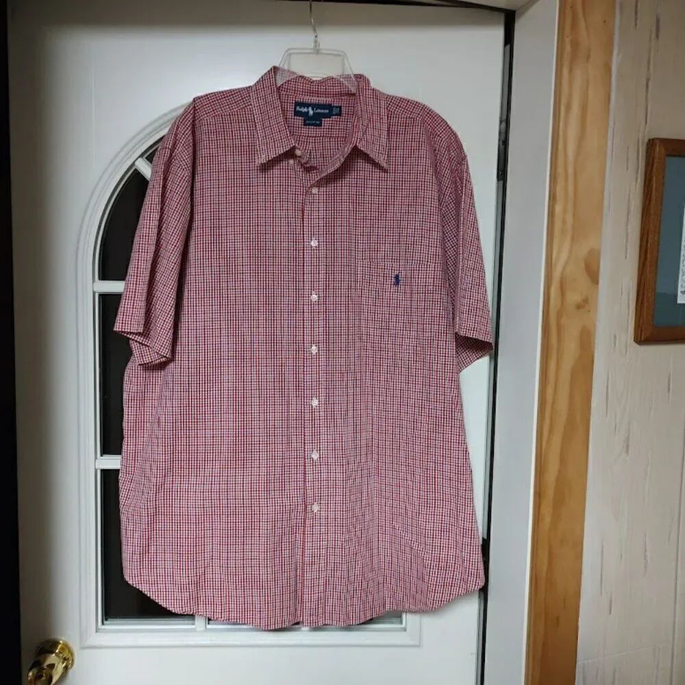 Ralph Lauren Red Plaid Short Sleeve Button Down Shirt Size Men's 2X